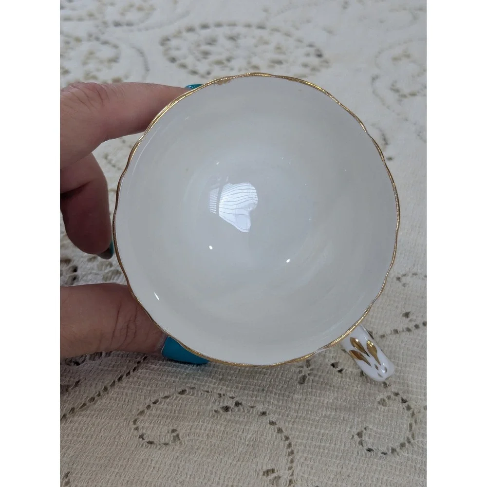 Vintage Tea Cup and Saucer Set White Floral Crown Staffordshire Gold